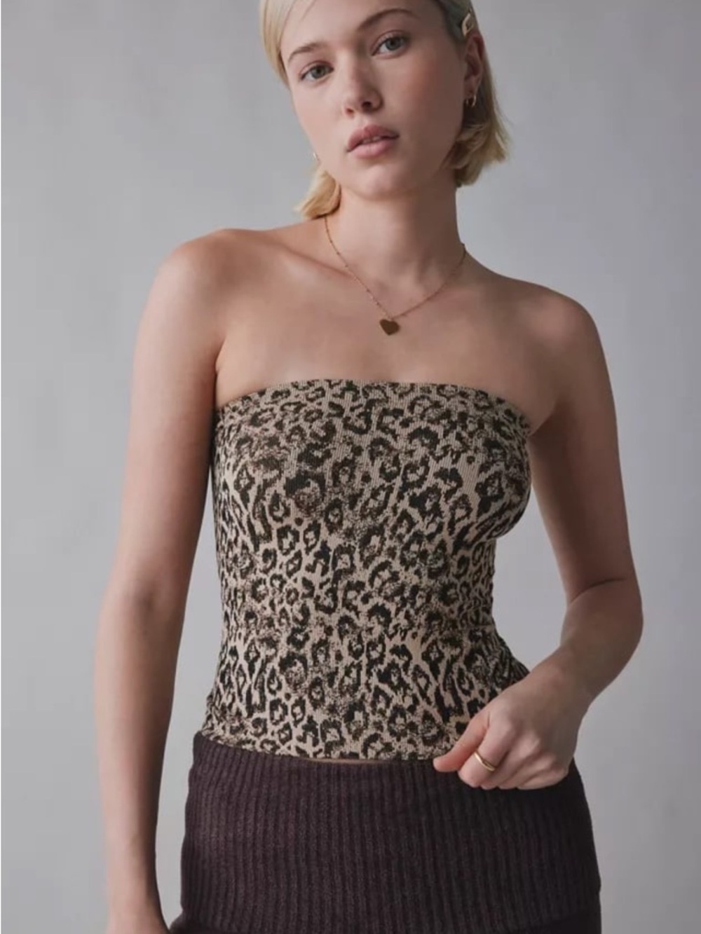 Strapless Leopard Print Tube Top - Beige & Black